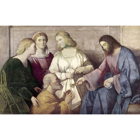 Jesus Gives The Keys To Peter White Modern Wood Framed Art Print by Catena, Vincenzo di Biagio