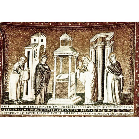 Presentation In The Temple Gold Ornate Wood Framed Art Print with Double Matting by Cavallini, Pietro