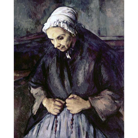 An Old Woman With a Rosary White Modern Wood Framed Art Print by Cezanne, Paul