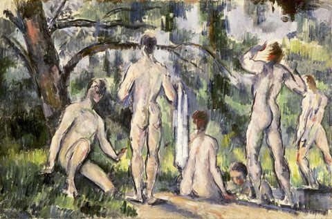 Bathers White Modern Wood Framed Art Print with Double Matting by Cezanne, Paul