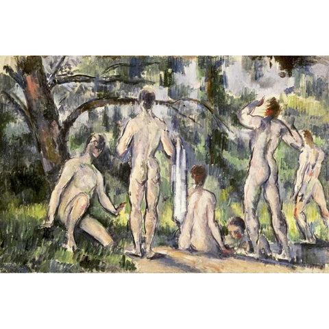 Bathers White Modern Wood Framed Art Print by Cezanne, Paul