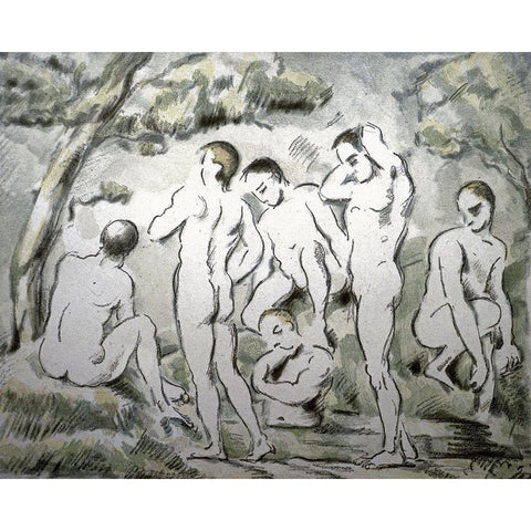 Bathers Gold Ornate Wood Framed Art Print with Double Matting by Cezanne, Paul