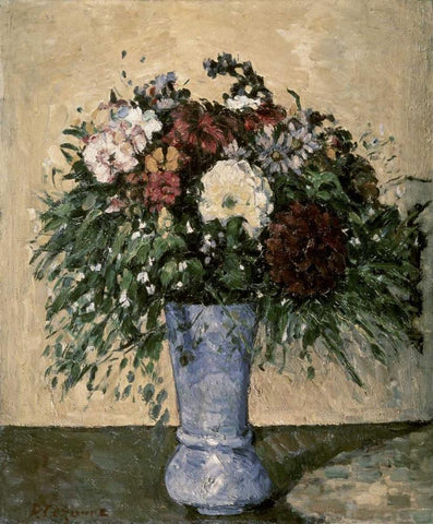 Bouquet In a Blue Vase White Modern Wood Framed Art Print with Double Matting by Cezanne, Paul