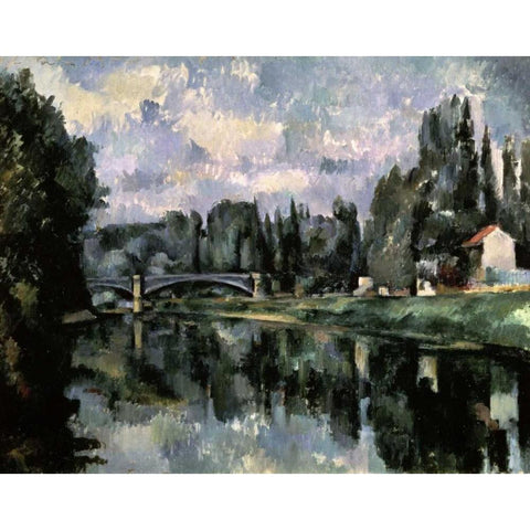 Bridge Over the Marne at Creteil Black Modern Wood Framed Art Print with Double Matting by Cezanne, Paul