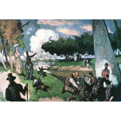 Fisherman: Sunday Afternoon, July Black Modern Wood Framed Art Print with Double Matting by Cezanne, Paul