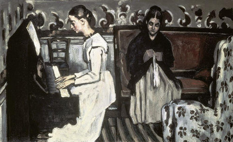 Girl at the Piano -The TannhÃ¤user Overture White Modern Wood Framed Art Print with Double Matting by Cezanne, Paul