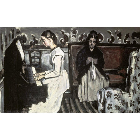 Girl at the Piano -The TannhÃ¤user Overture Black Modern Wood Framed Art Print with Double Matting by Cezanne, Paul