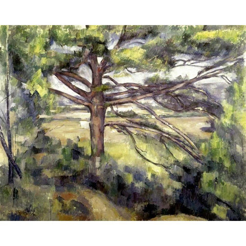 Great Pine and Red Earth White Modern Wood Framed Art Print by Cezanne, Paul
