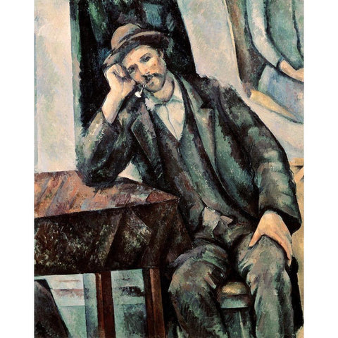 Man Smoking a Pipe White Modern Wood Framed Art Print by Cezanne, Paul