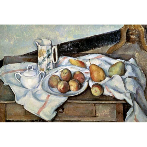 Peaches and Pears Black Modern Wood Framed Art Print with Double Matting by Cezanne, Paul