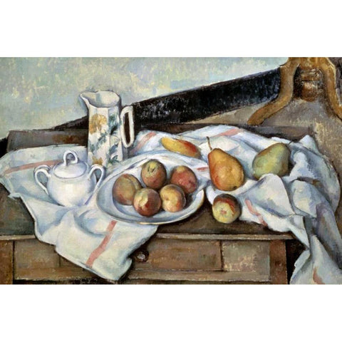 Peaches and Pears Black Modern Wood Framed Art Print by Cezanne, Paul