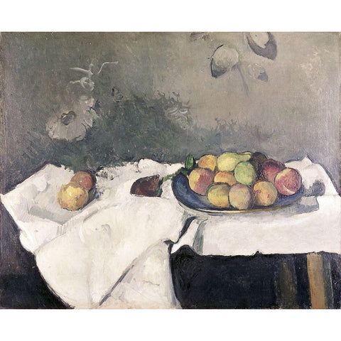 Plate of Peaches Gold Ornate Wood Framed Art Print with Double Matting by Cezanne, Paul
