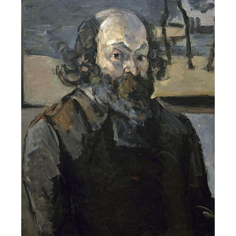 Portrait of The Artist Black Modern Wood Framed Art Print with Double Matting by Cezanne, Paul