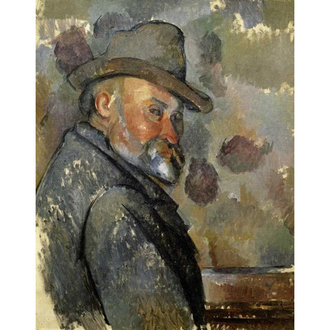 Self Portrait Black Modern Wood Framed Art Print by Cezanne, Paul