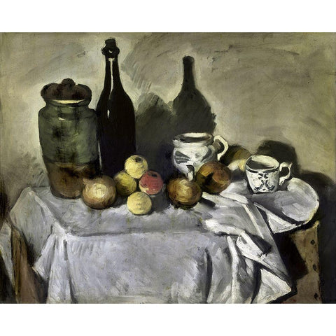 Still Life with Table Utensils Black Modern Wood Framed Art Print with Double Matting by Cezanne, Paul