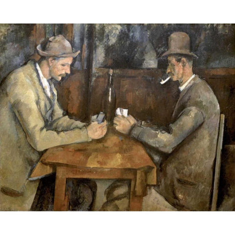 The Card Players Gold Ornate Wood Framed Art Print with Double Matting by Cezanne, Paul