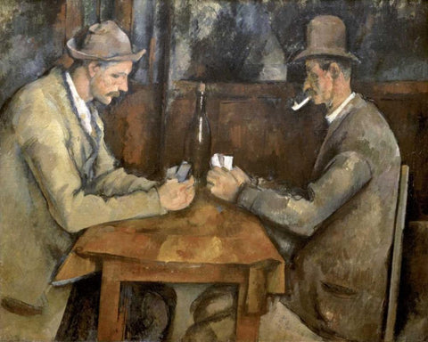 The Card Players White Modern Wood Framed Art Print with Double Matting by Cezanne, Paul