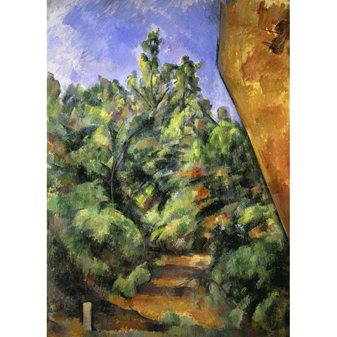 The Red Rock (Le Rocher Rouge) Gold Ornate Wood Framed Art Print with Double Matting by Cezanne, Paul