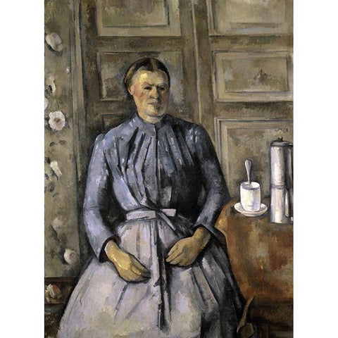 Woman at The Cafeteria White Modern Wood Framed Art Print by Cezanne, Paul