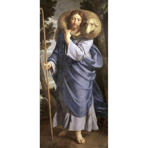 Good Shepherd White Modern Wood Framed Art Print by Champaigne, Philippe de