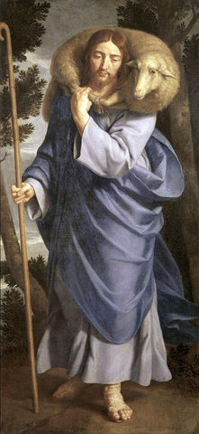 Good Shepherd Black Ornate Wood Framed Art Print with Double Matting by Champaigne, Philippe de