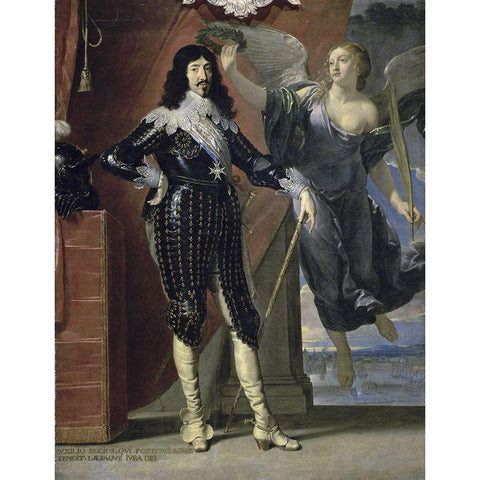 Louis Xiii Crowned By Victory White Modern Wood Framed Art Print by Champaigne, Philippe de