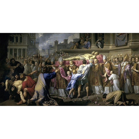 Transferring The Bodies of St. Gervase and St. Protase Gold Ornate Wood Framed Art Print with Double Matting by Champaigne, Philippe de