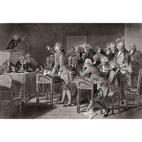 Patrick Henry Addressing The Virginia Assembley White Modern Wood Framed Art Print by Chappell, Alonzo