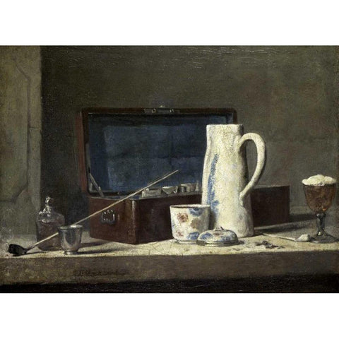 Smoking Kit With a Drinking Pot Gold Ornate Wood Framed Art Print with Double Matting by Chardin, Jean-Baptiste-Simeon