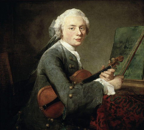 Young Man With a Violin White Modern Wood Framed Art Print with Double Matting by Chardin, Jean-Baptiste-SimÃ©on