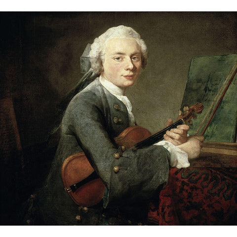 Young Man With a Violin Gold Ornate Wood Framed Art Print with Double Matting by Chardin, Jean-Baptiste-SimÃ©on