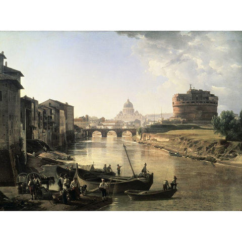 Rome, Castel San Angelo Gold Ornate Wood Framed Art Print with Double Matting by Chedrin, Silvestre