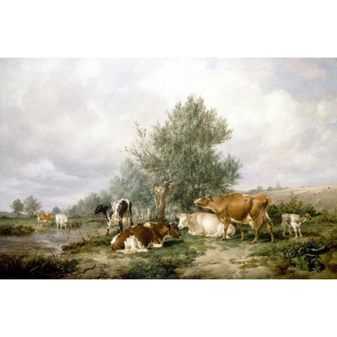 In Canterbury Meadows White Modern Wood Framed Art Print by Cooper, Thomas Sidney