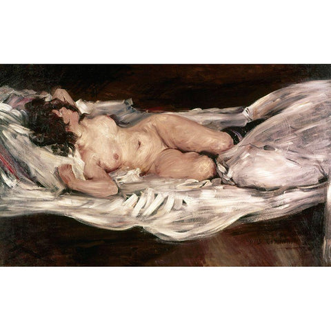 Recumbent Nude Gold Ornate Wood Framed Art Print with Double Matting by Corinth, Lovis