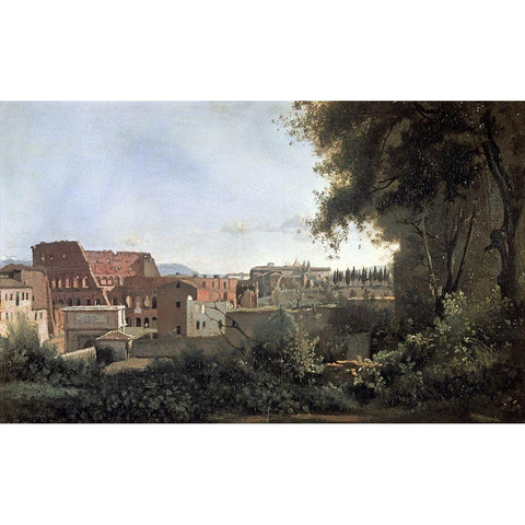 Colosseum Seen Through The Farnese Gardens White Modern Wood Framed Art Print by Corot, Jean-Baptiste-Camille