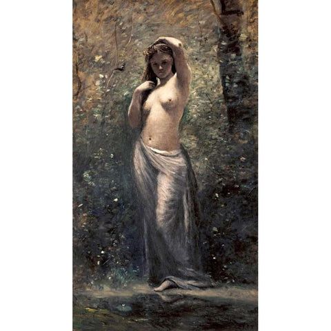 Nymph at The Source White Modern Wood Framed Art Print by Corot, Jean-Baptiste-Camille