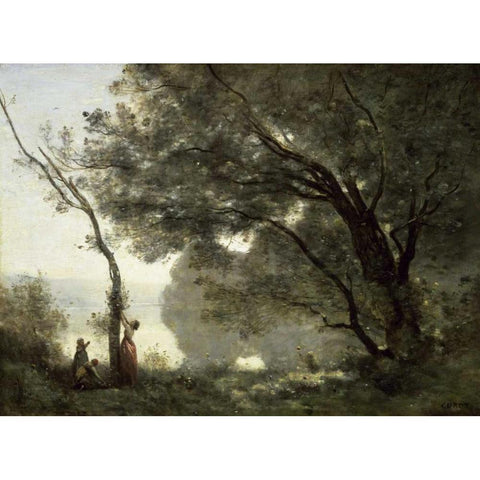 Souvenir of Mortefontaine Black Modern Wood Framed Art Print by Corot, Jean-Baptiste-Camille