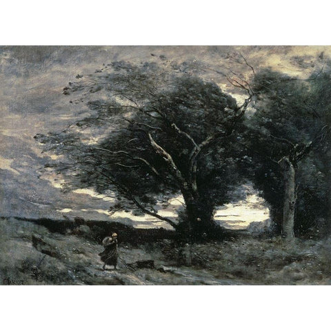 Wind Gold Ornate Wood Framed Art Print with Double Matting by Corot, Jean-Baptiste-Camille