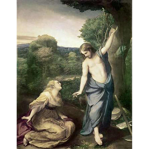 Noli Me Tangere Black Modern Wood Framed Art Print by Correggio