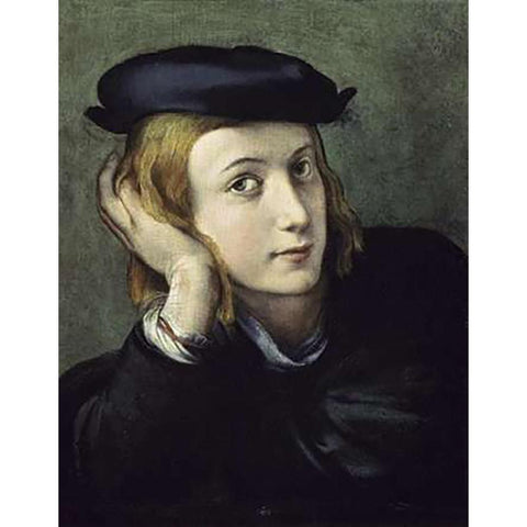 Portrait of a Young Man Black Modern Wood Framed Art Print with Double Matting by Correggio