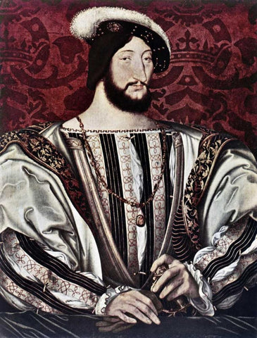 Francis I of France Black Ornate Wood Framed Art Print with Double Matting by Couet, Jean