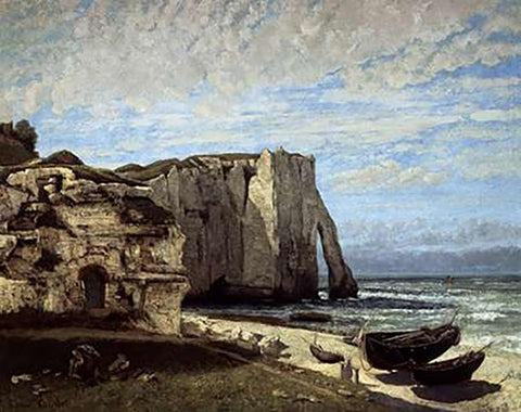 Cliffs of Etretat After a Storm White Modern Wood Framed Art Print with Double Matting by Courbet, Gustave