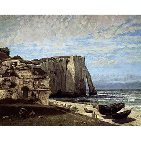 Cliffs of Etretat After a Storm Gold Ornate Wood Framed Art Print with Double Matting by Courbet, Gustave