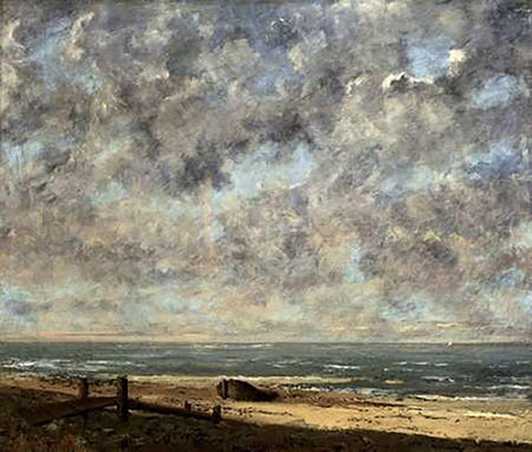 La Mersea White Modern Wood Framed Art Print with Double Matting by Courbet, Gustave