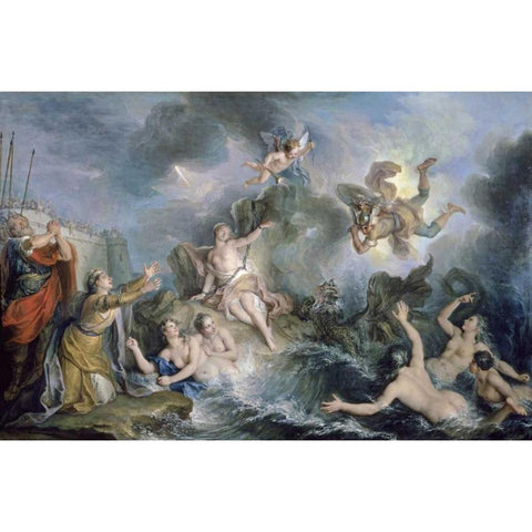 Perseus Rescues Andromeda White Modern Wood Framed Art Print by Coypel, Charles Antoine