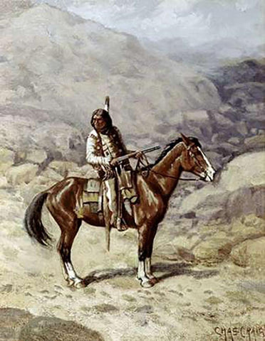 Indian On Horseback White Modern Wood Framed Art Print with Double Matting by Craig, Charles