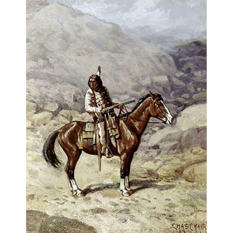 Indian On Horseback Black Modern Wood Framed Art Print with Double Matting by Craig, Charles