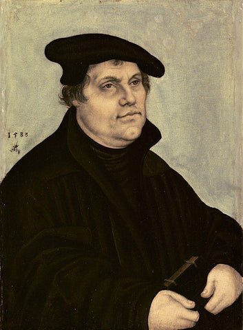 Martin Luther Black Ornate Wood Framed Art Print with Double Matting by Cranach, Lucas