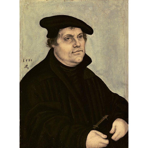 Martin Luther Black Modern Wood Framed Art Print with Double Matting by Cranach, Lucas