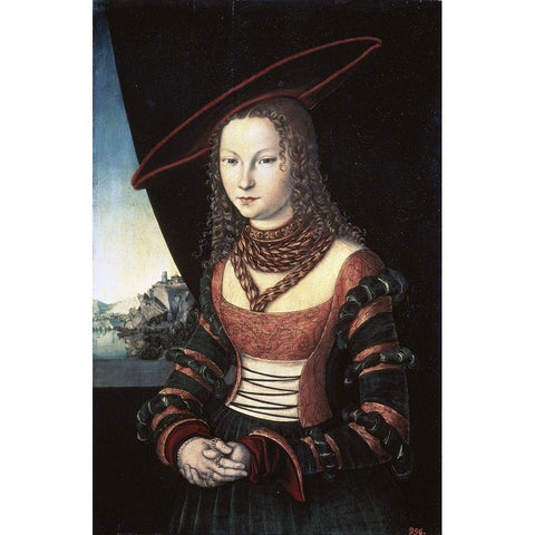 Portrait of a Lady Black Modern Wood Framed Art Print with Double Matting by Cranach, Lucas